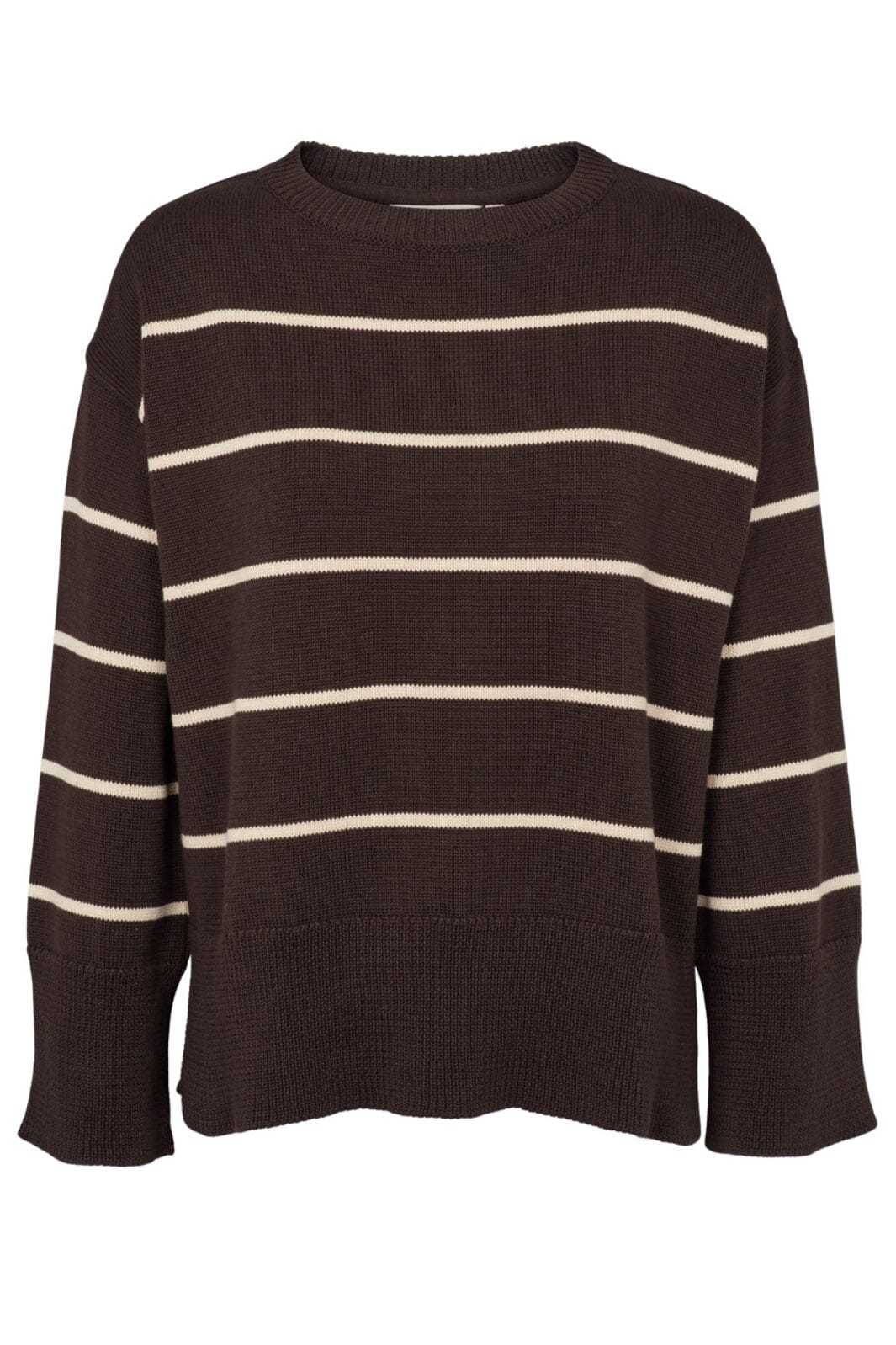 Basic Apparel - Winie O-neck Stripe - 722 Chocolate / Birch Strikbluser 