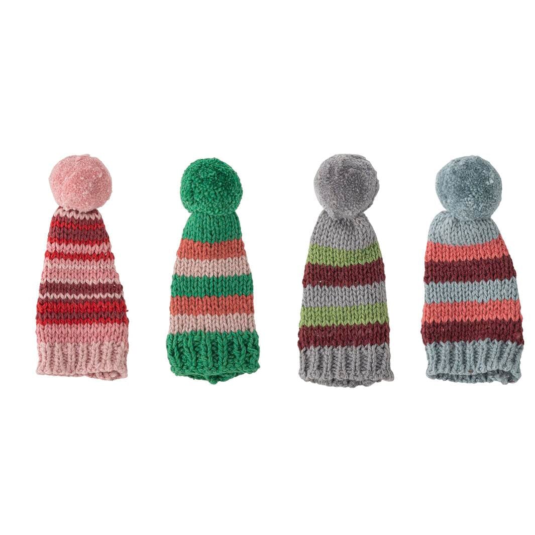 Bloomingville - Natale Deco Flaskehat, Rød, Bomuld - L6xH10 cm, Set of 4