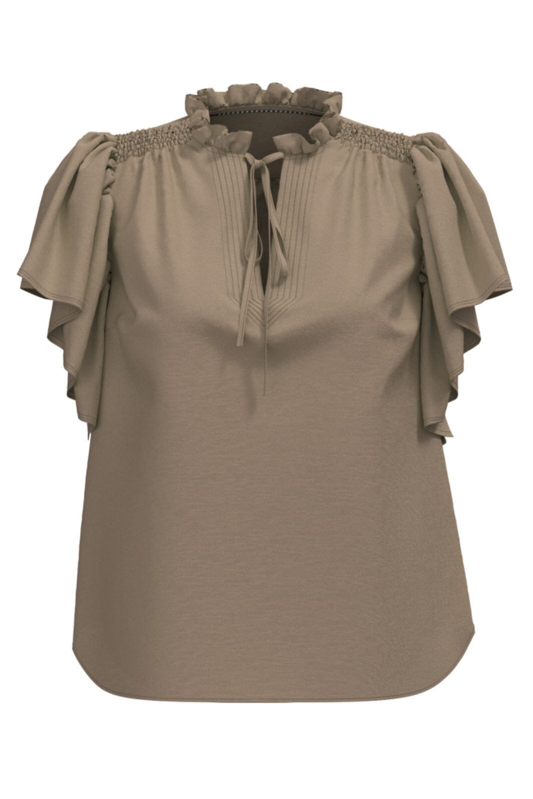 Co´Couture - Heracc Ss Frill Top 35703 - 154 - Walnut