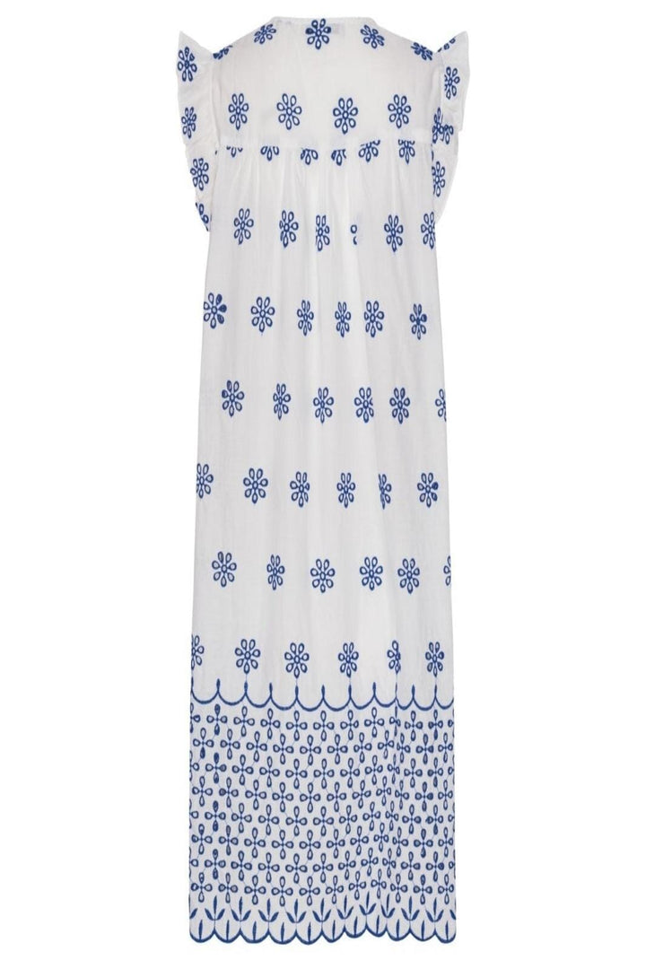 Continue - Lilly Dress Embrodery - White W Blue Emb Kjoler 