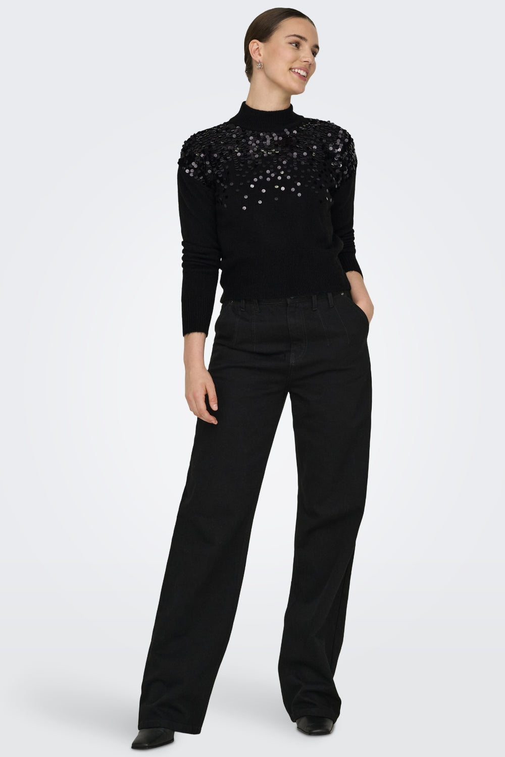 Only - Onlalba Ls Sequins High Neck Knt 15332081 - 4591146 - Black Sequins