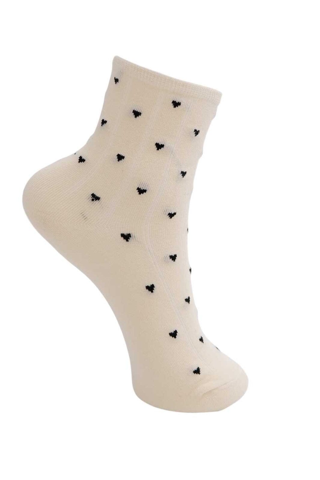 Black Colour - Bcalea Heart Sock 4347 - Creme W. Black Hearts