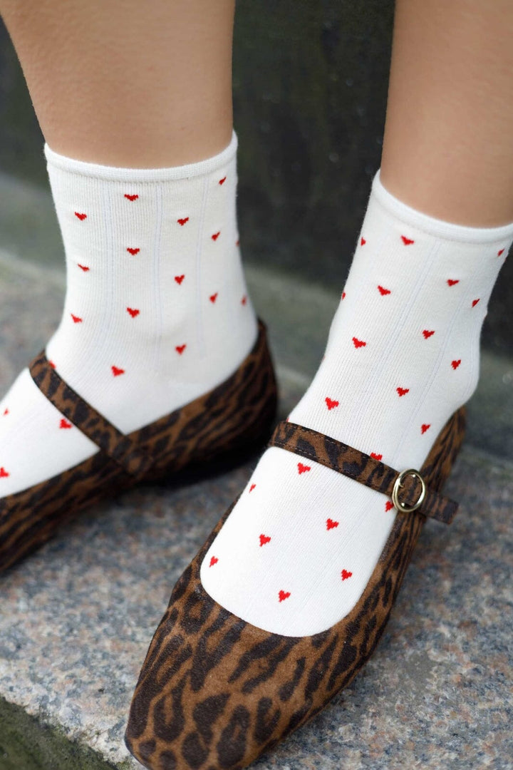 Black Colour - Bcalea Heart Sock 4347 - Creme W. Red Hearts