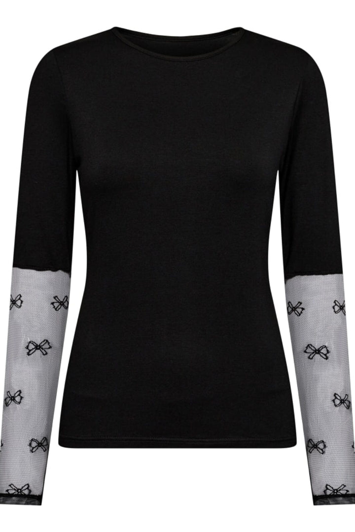 Forudbestilling - Liberte - Isa-Ls-Lace-Sleeve-Blouse - Black Bow Bluser 