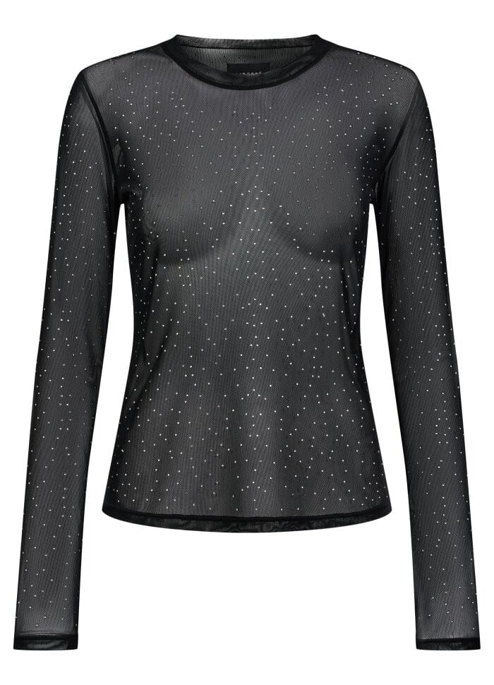 Forudbestilling - Liberte - Mesh-Ls-Sparkle-Tshirt 22134 - Black Silver Dot Bluser 