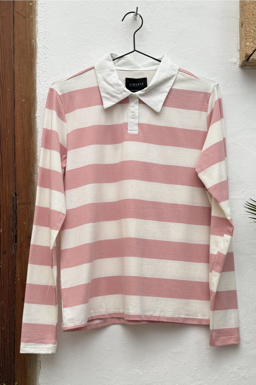 Liberte - Polo-Ls-Shirt 22145 - Rosa White Stripe