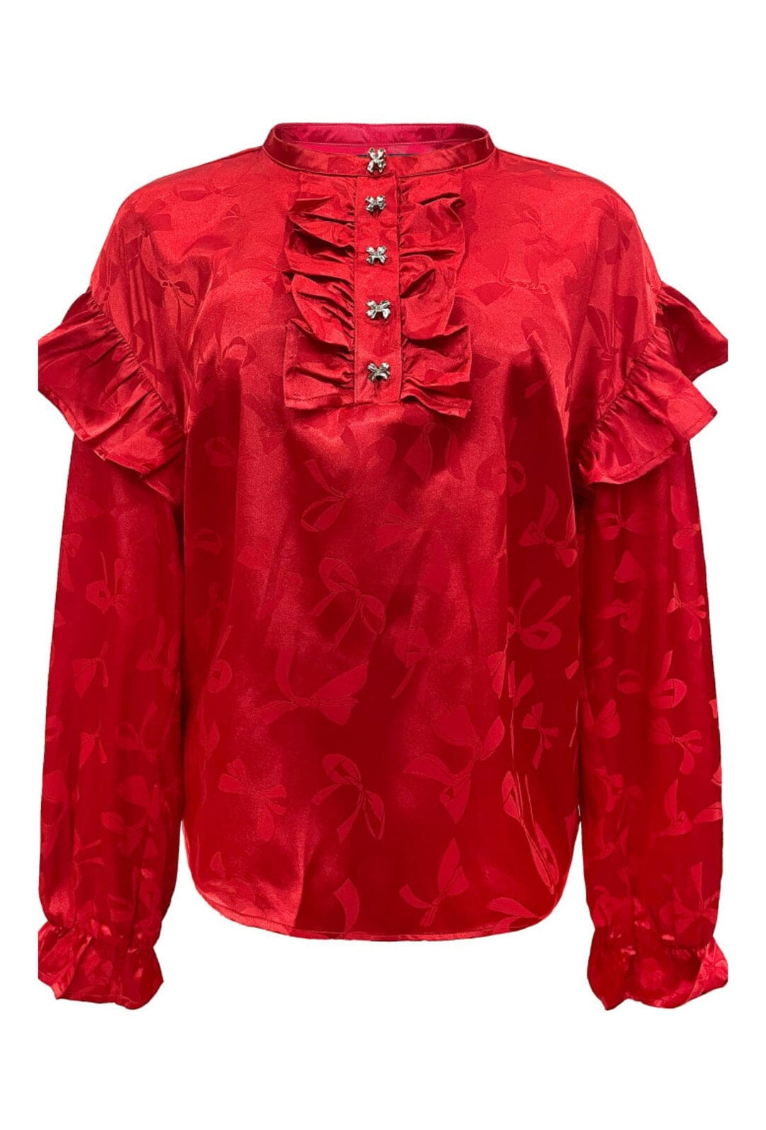 Forudbestilling - Liberte - Tia-Ls-Frill Blouse 22075 - Red Bow Bluser 