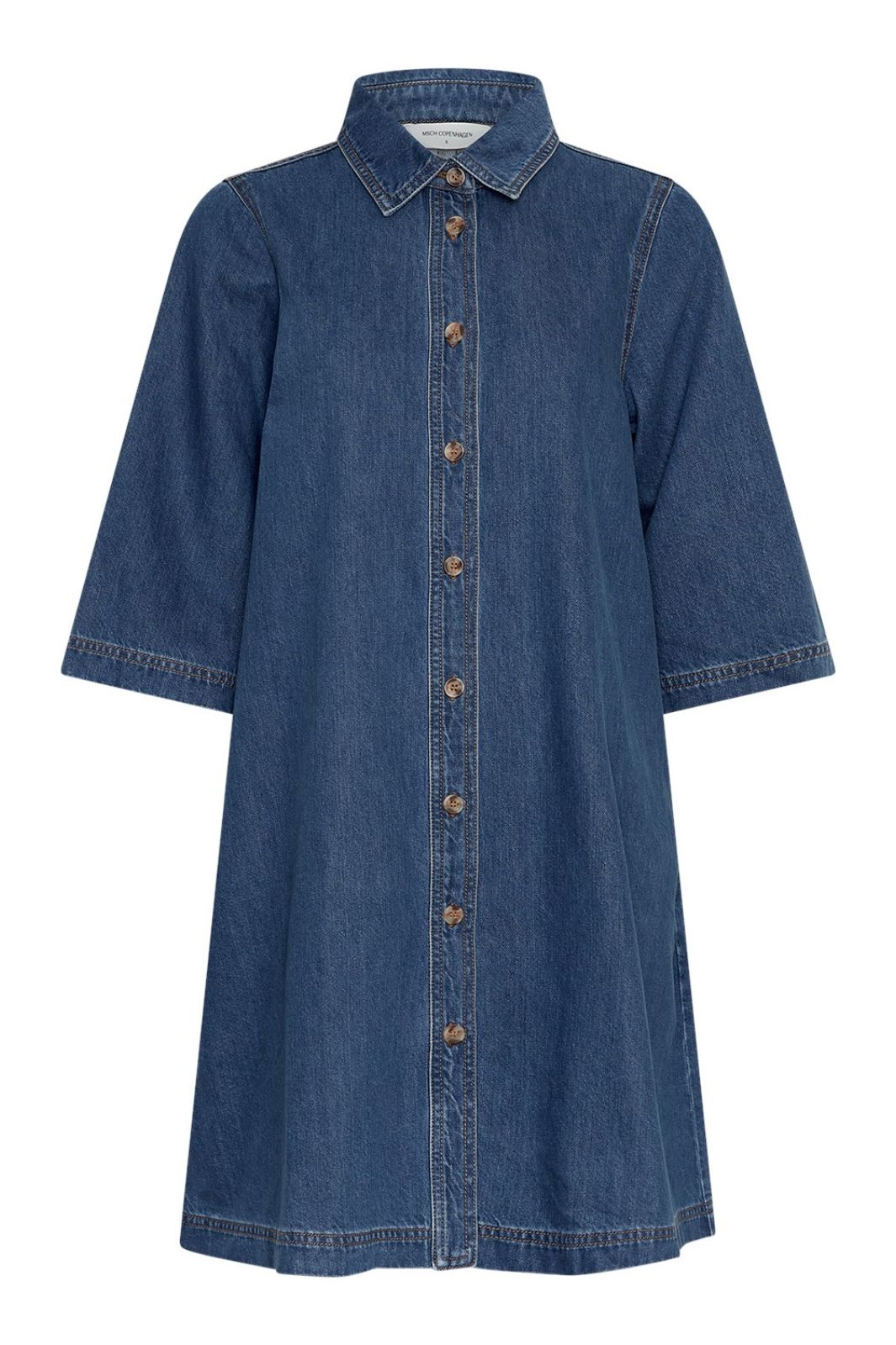 Forudbestilling - Moss Copenhagen - Mschjolene Elena 3/4 Shirt Dress 19358 - Mid Blue Wash Kjoler 