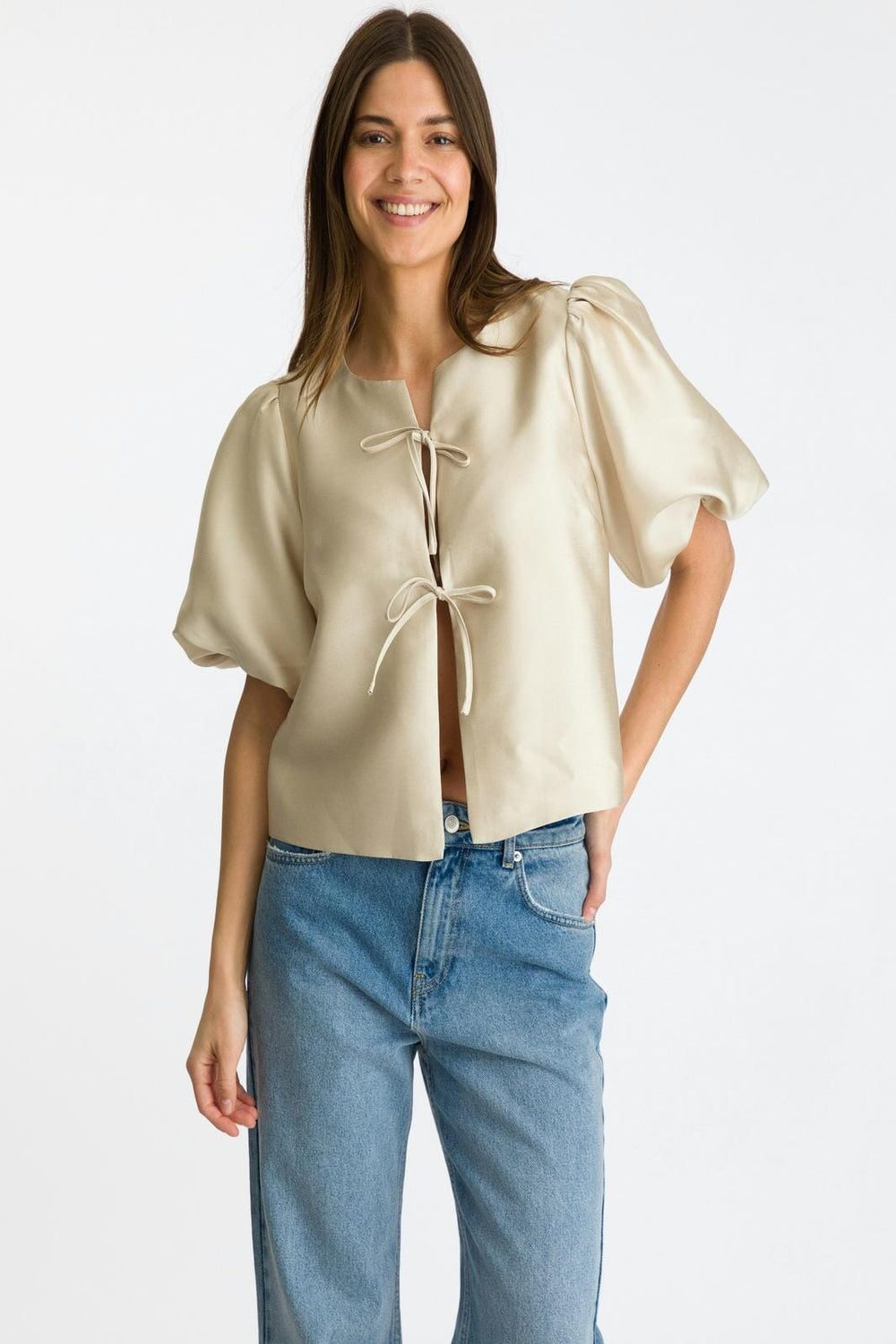 Neo Noir - Aska Dull Satin Blouse - Sand