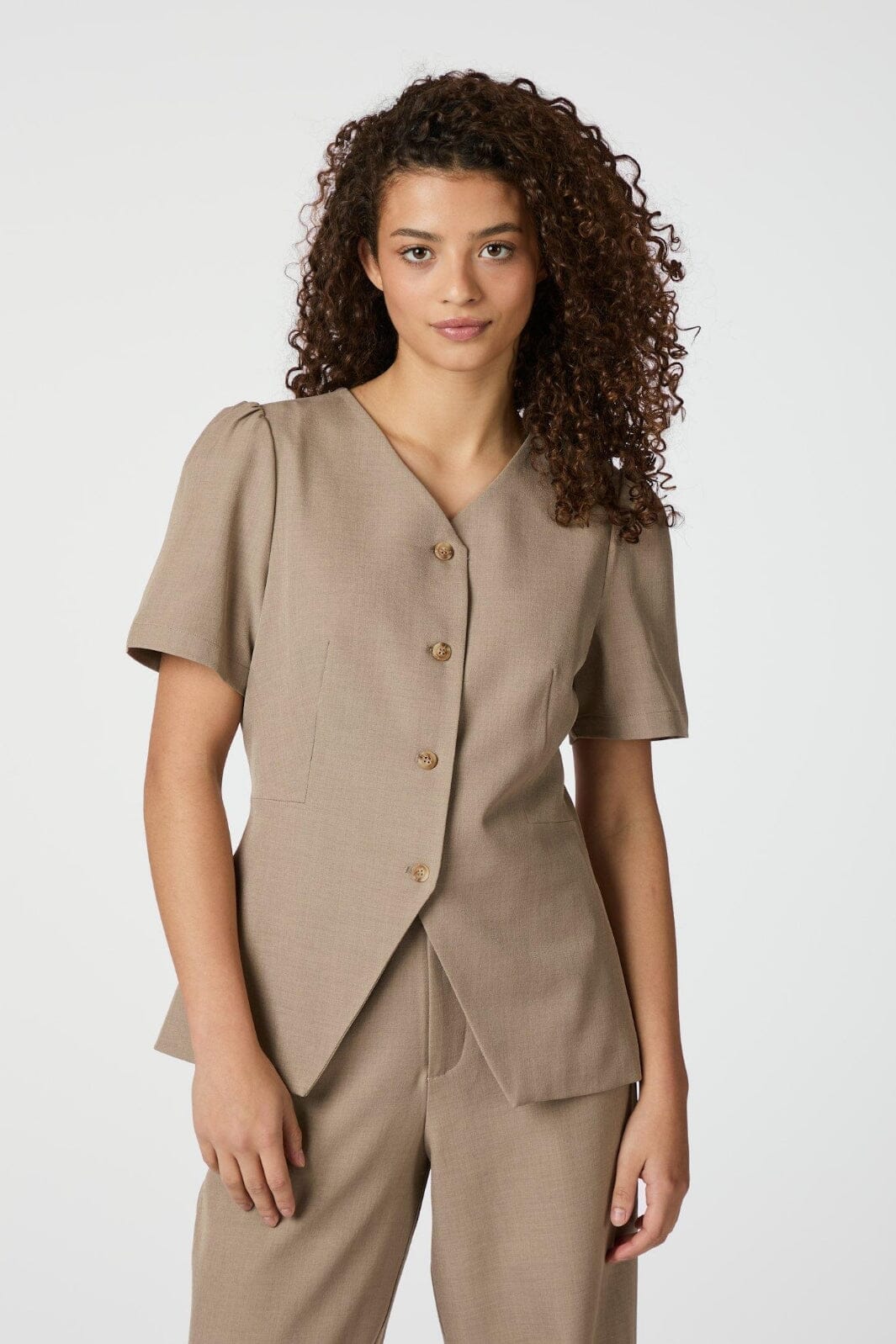 Neo Noir - Jules Structure Blouse 165065 - 811 - Dark Taupe