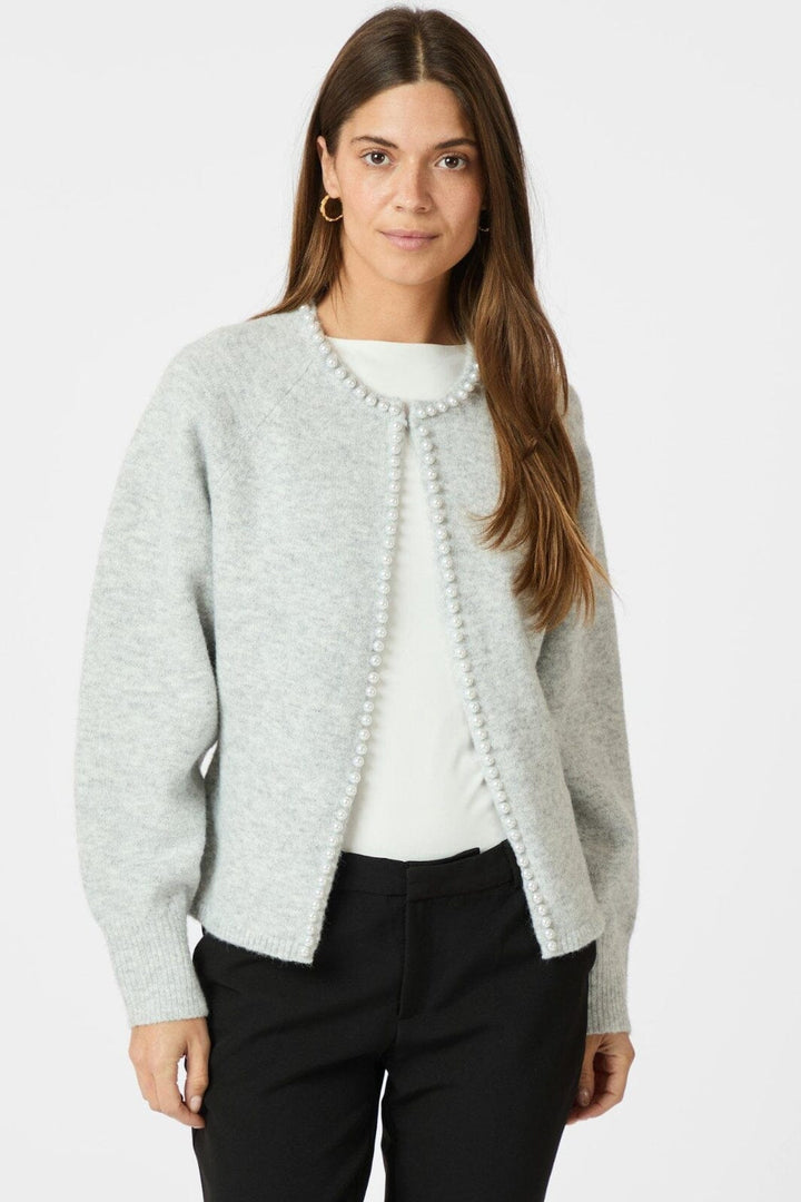 Neo Noir - Lilly Pearl Knit Cardigan 163563 - Light Grey Melange