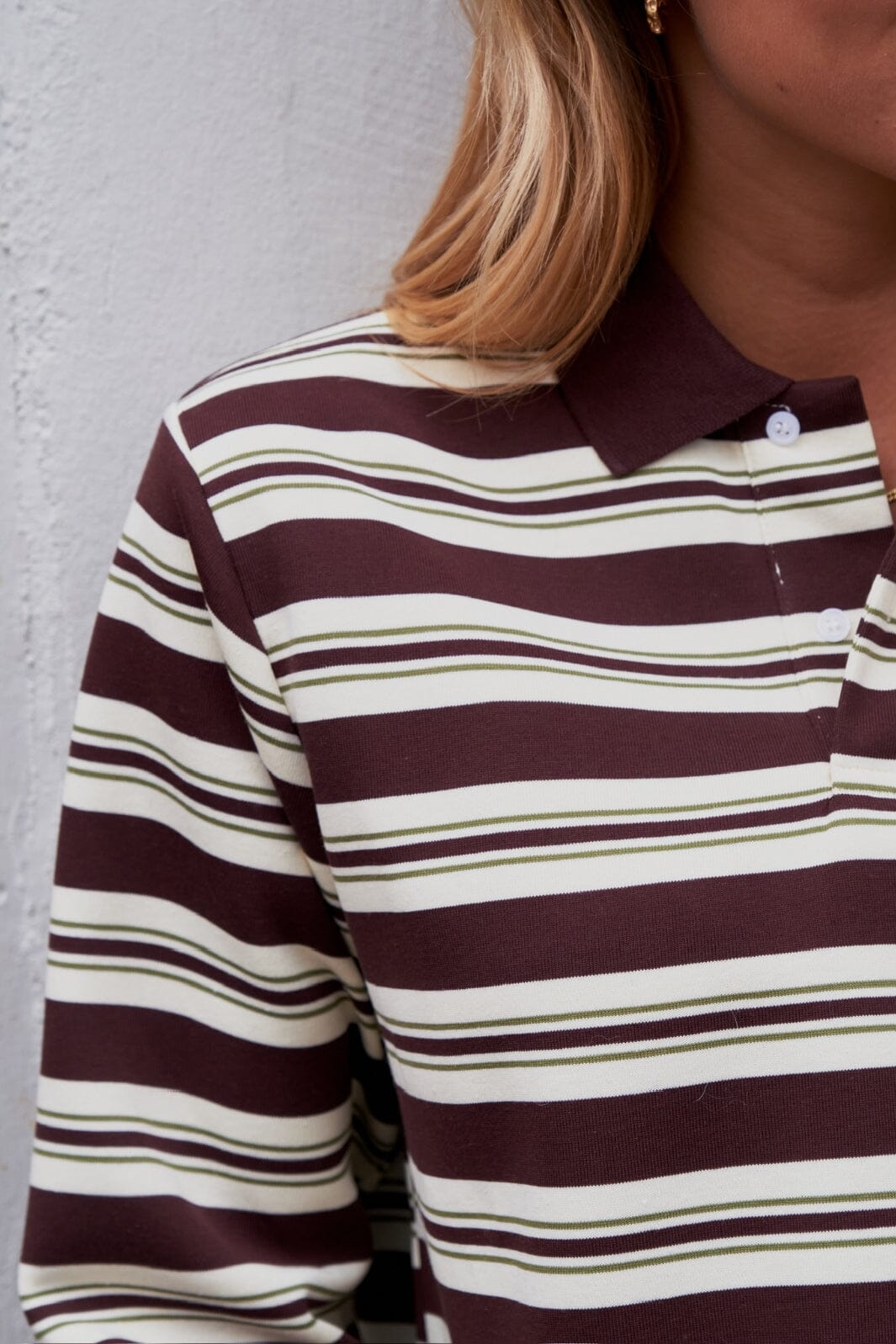 Forudbestilling - Neo Noir - Mala Stripe Polo Blouse 164074 - Brown Bluser 