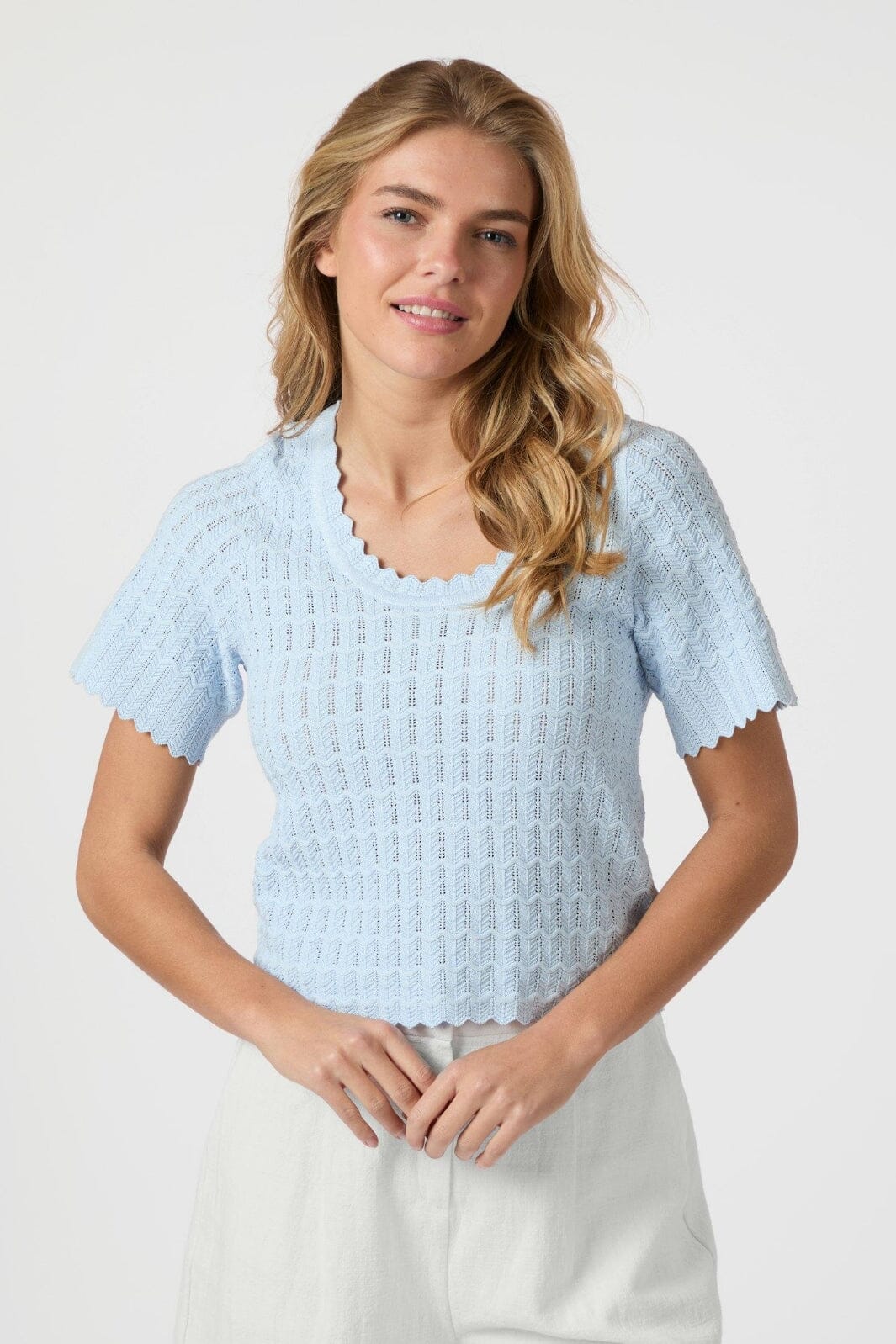 Neo Noir - Meiko Solid Knit Blouse 164706 - 145 - Light Blue