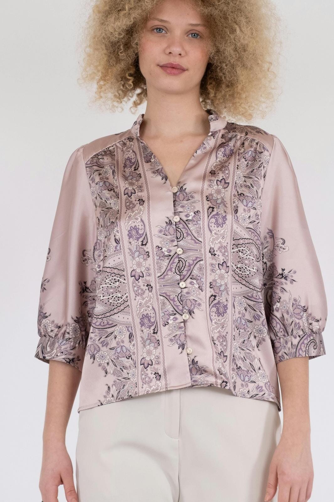 Neo Noir - Roselle Paisley Border Blouse - Dusty Rose