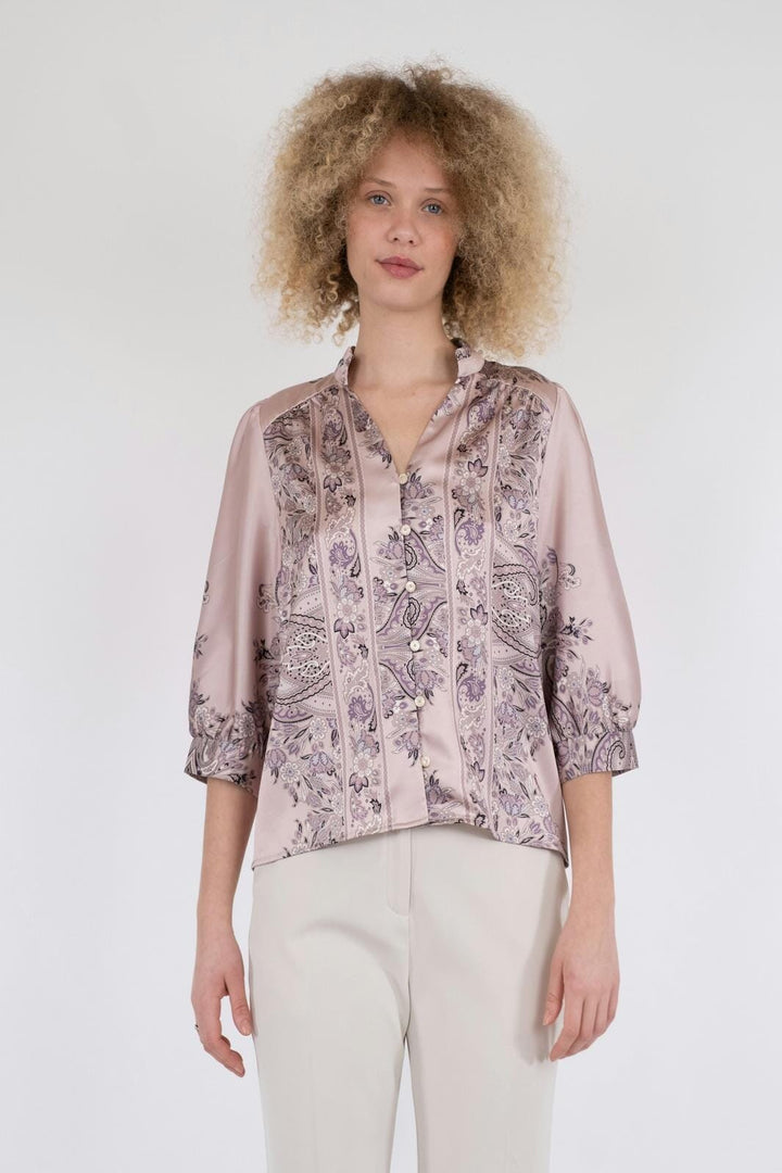 Neo Noir - Roselle Paisley Border Blouse - Dusty Rose