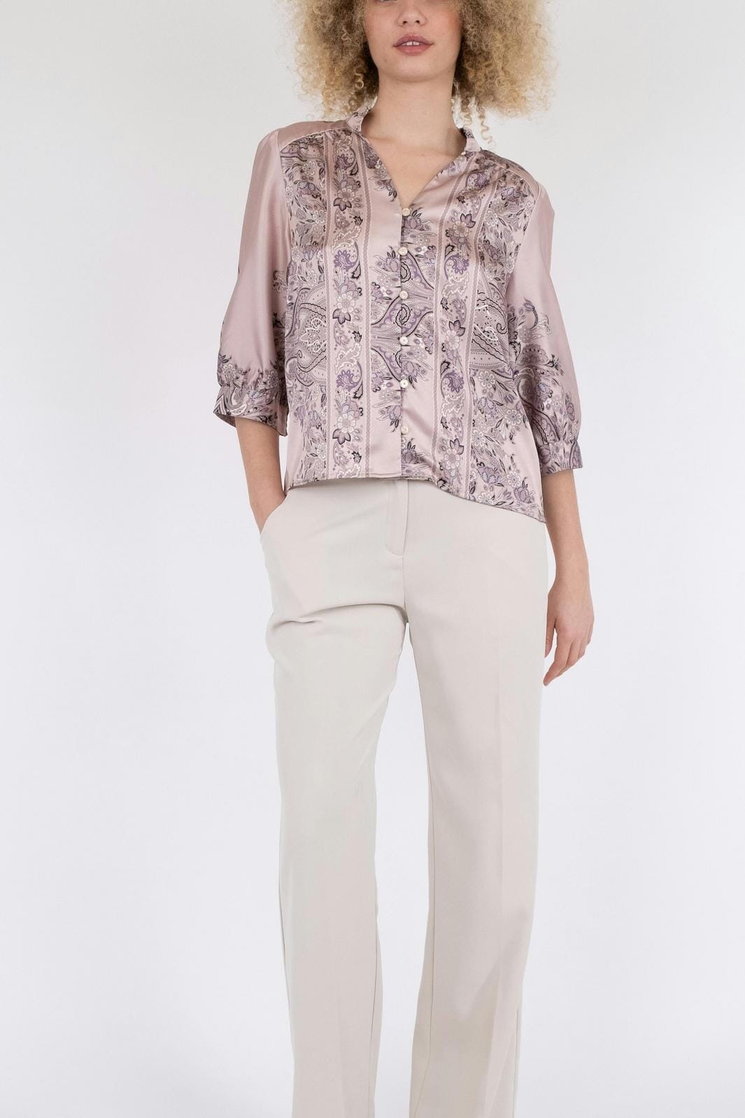 Neo Noir - Roselle Paisley Border Blouse - Dusty Rose