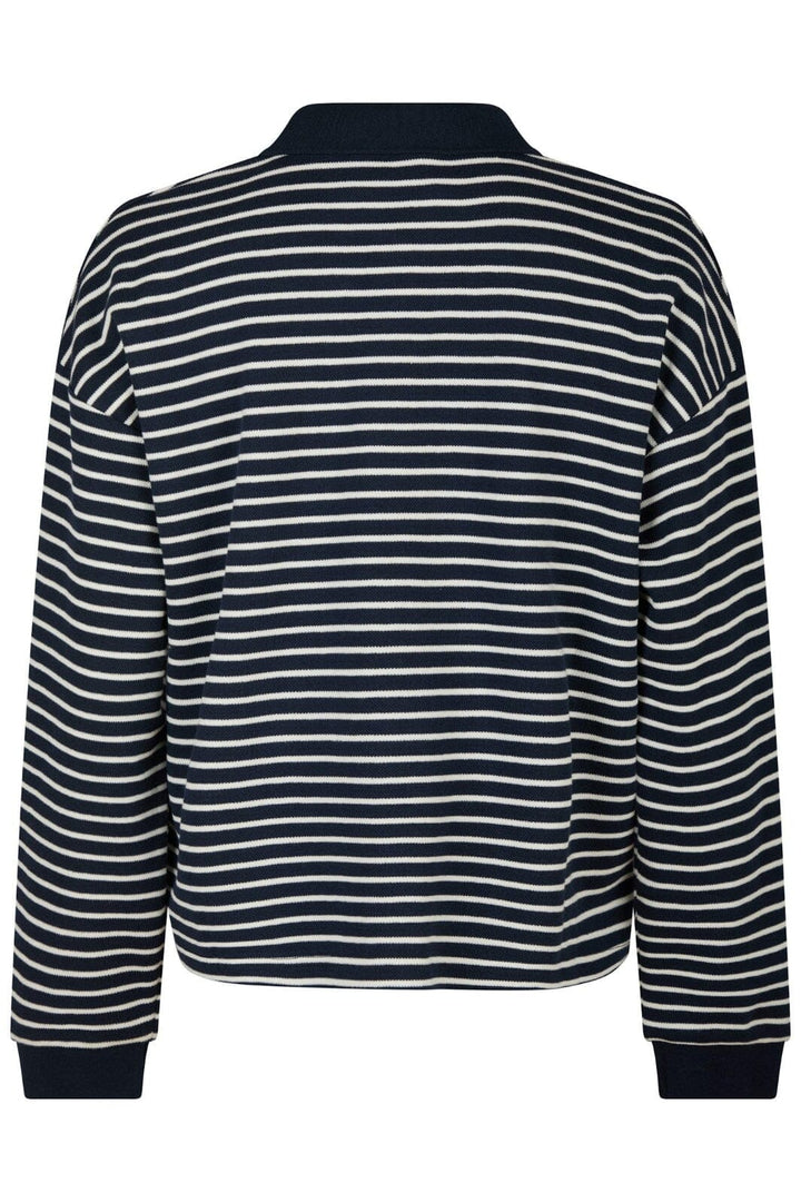 Forudbestilling - Neo Noir - Sara Stripe Polo Blouse 163312 - Navy Bluser 