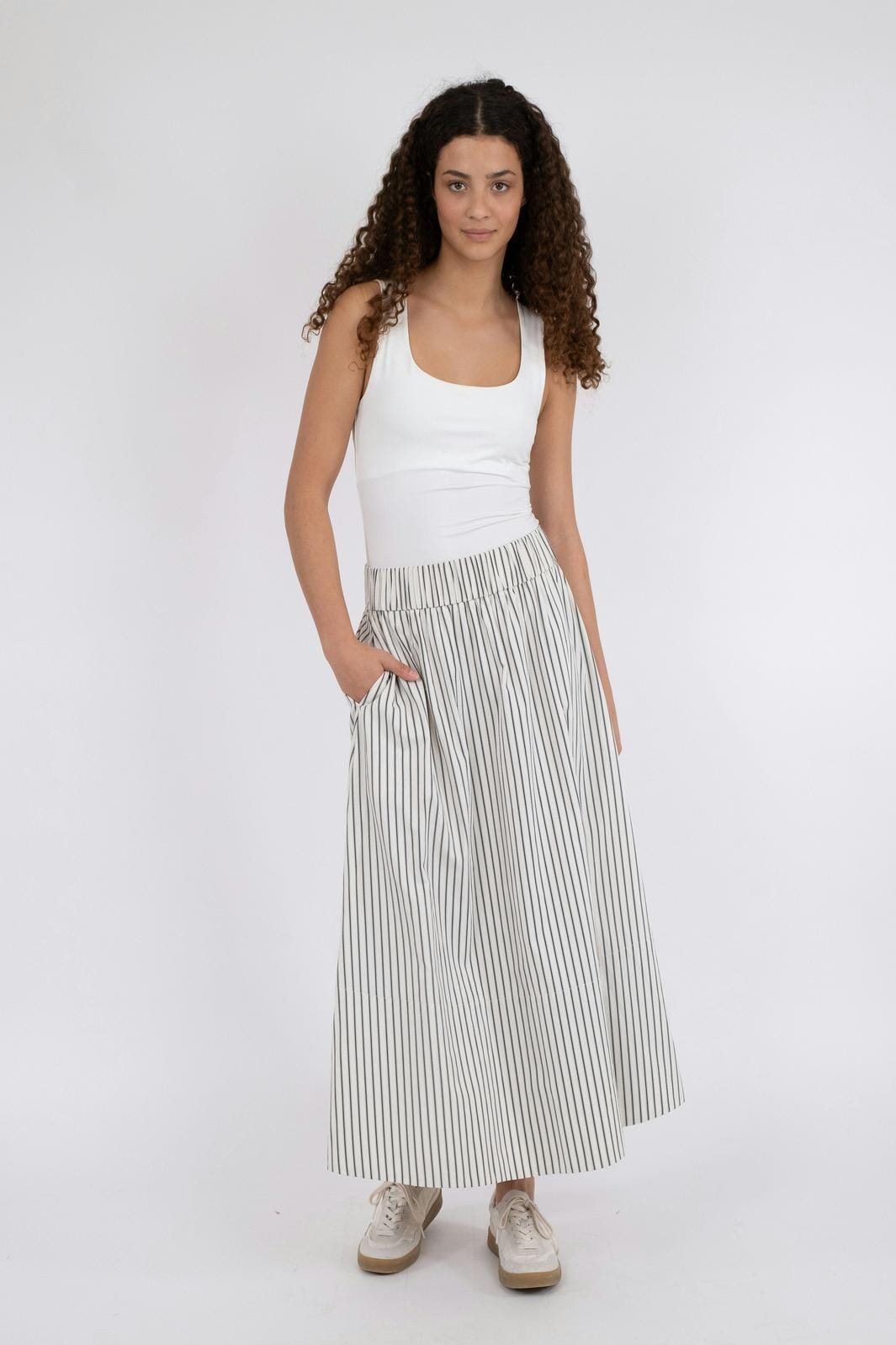 Neo Noir - Yara Long Stripe Skirt - Creme