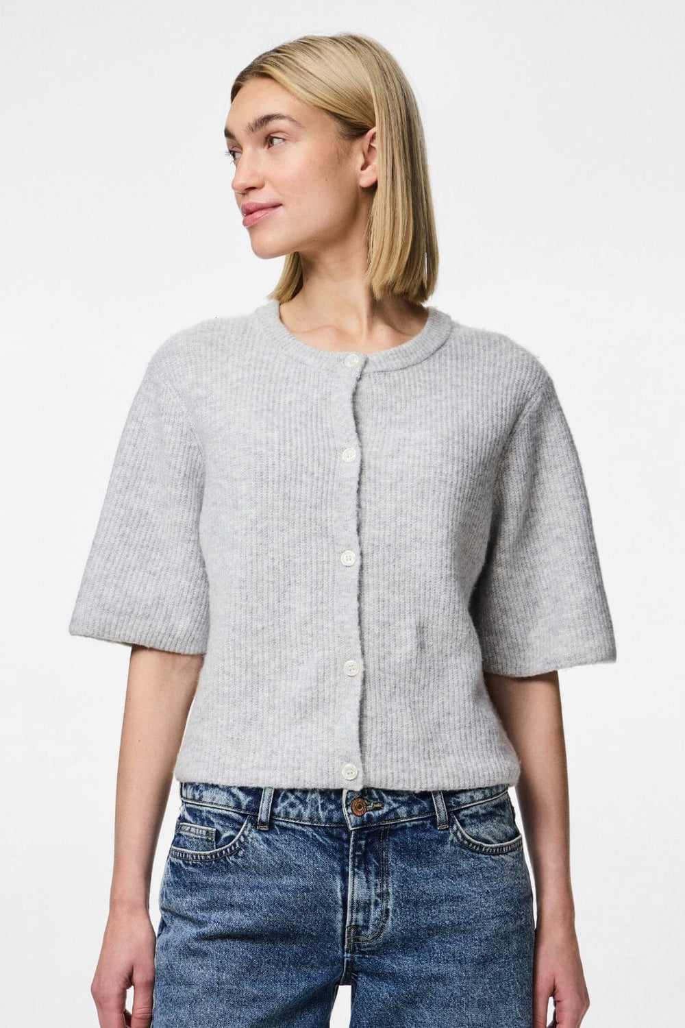 Pieces - Pcsilly Ss O-Neck Knit Cardigan - 4768114 Light Grey Melange