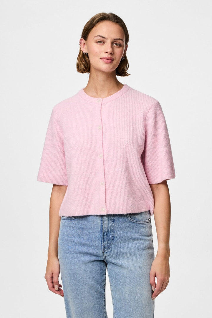 Pieces - Pcsilly Ss O-Neck Knit Cardigan - 4797582 Roseate Spoonbill Melange