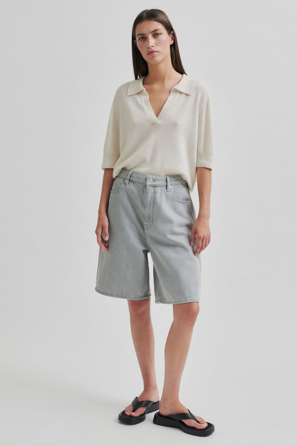 Forudbestilling - Second Female - Esso Bermuda Shorts 59780 - Light Grey Denim Shorts 