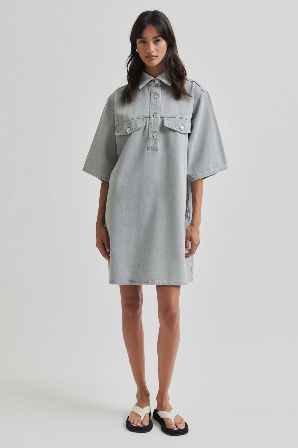 Forudbestilling - Second Female - Esso Dress 59616 - Light Grey Denim Kjoler 