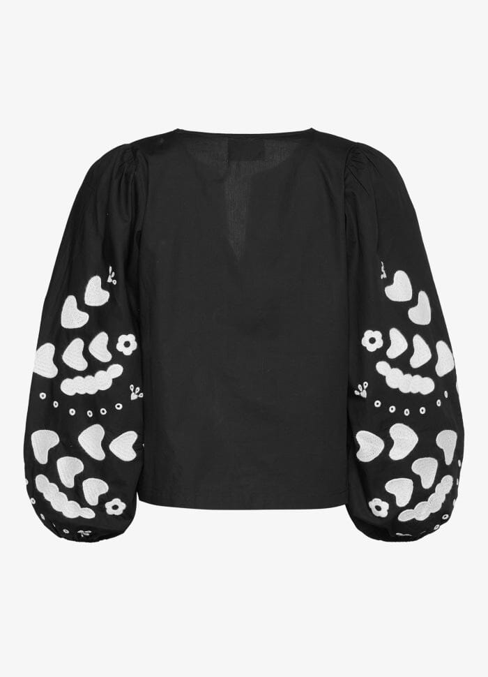 Forudbestilling - Sissel Edelbo - Elisabeth Organic Cotton Top SE 1355 - Black W. White Swan Bluser 