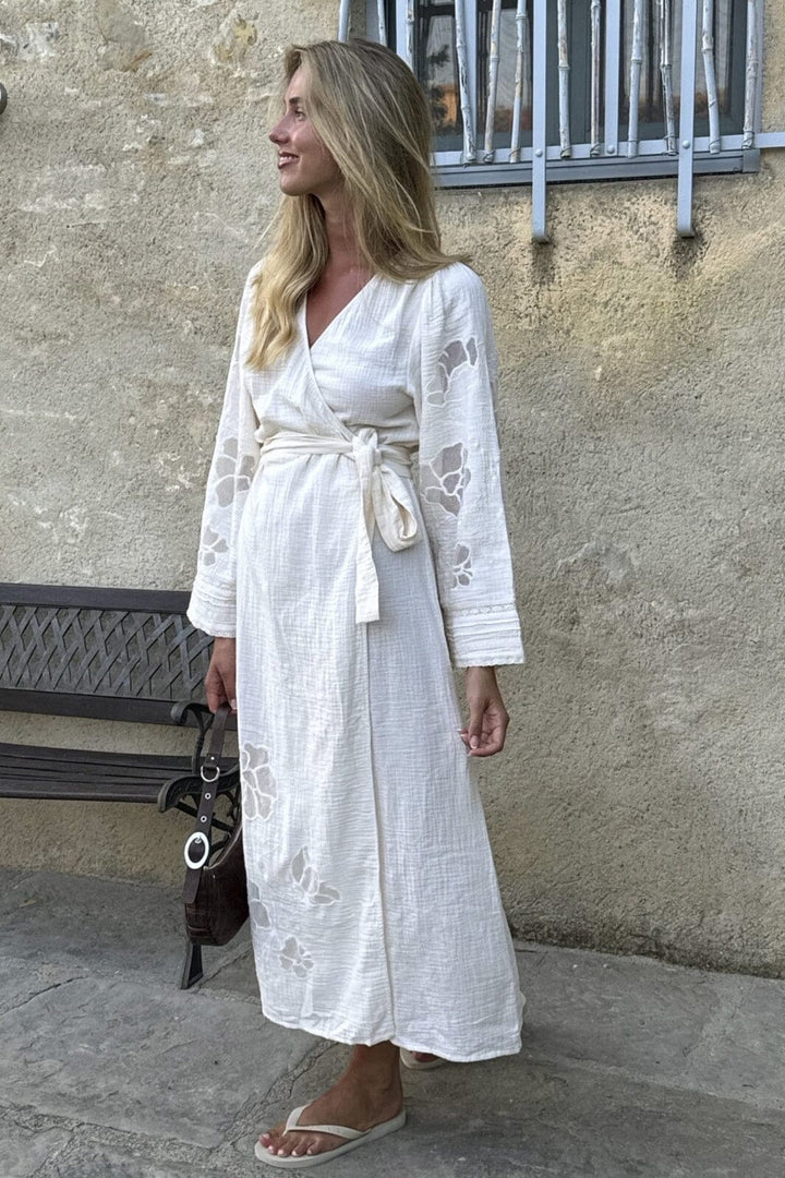 Forudbestilling - Sissel Edelbo - Winfrey Organic Cotton Wrap Dress SE 1247 - Off White Kjoler 