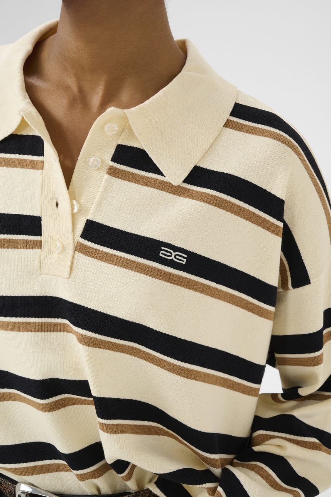 Gestuz - Gztaia Polo Pullover 10910693 - 108561 - Off White/Black/Tan Striped