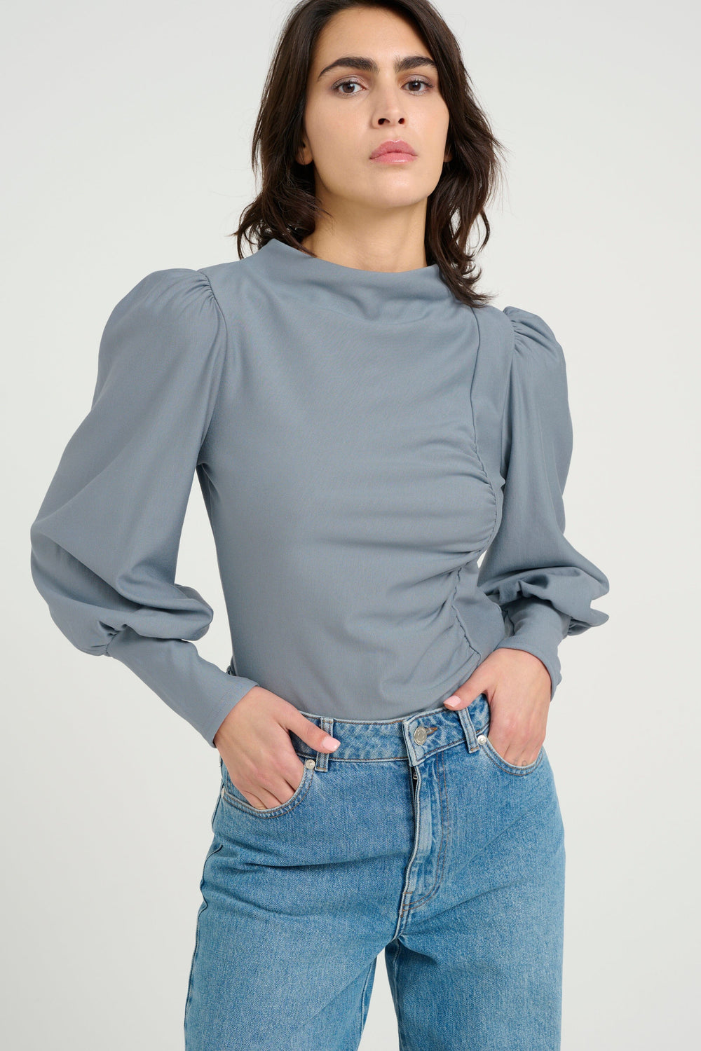 Gestuz - Rifagz Puff Blouse 10904986 - 105098 - Grey Blue Bluser 