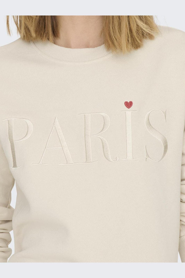 Jdy - Jdyparis L/S Emb Sweat - 4211088 Tapioca Paris Heart Embroidery