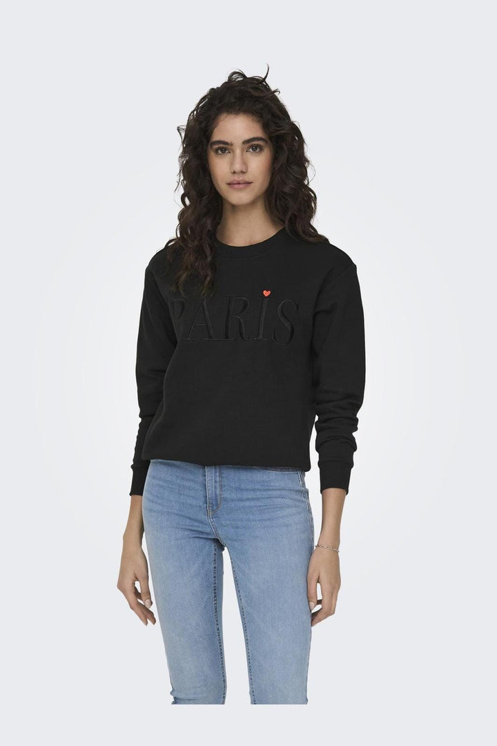 Jdy - Jdyparis L/S Emb Sweat - 4211090 Black Paris Heart Embroidery