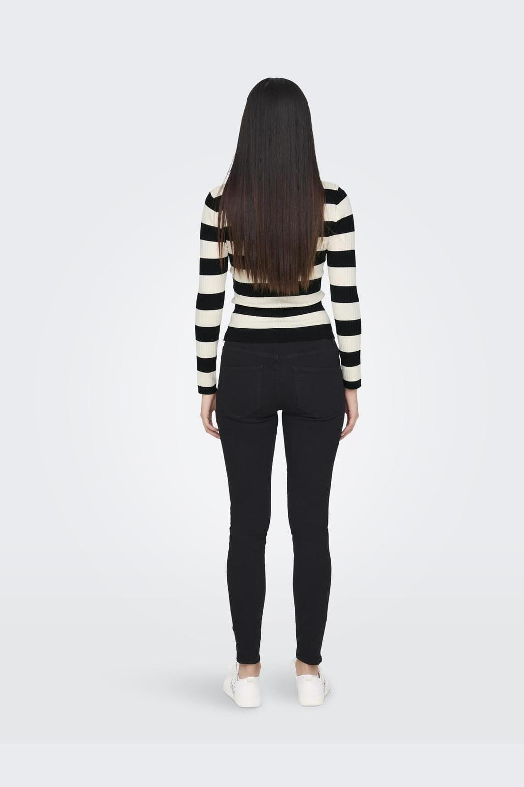 Jdy - Jdyplum L/S O-Neck Pullover Knt - 4149549 Black W Eggnog Stripes