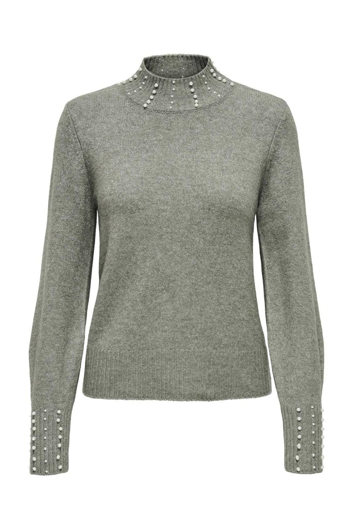 JDY - Jdyrue Life L/S Hn Pearl Detail Pull Knt - 4622633 Castor Gray White Pearls