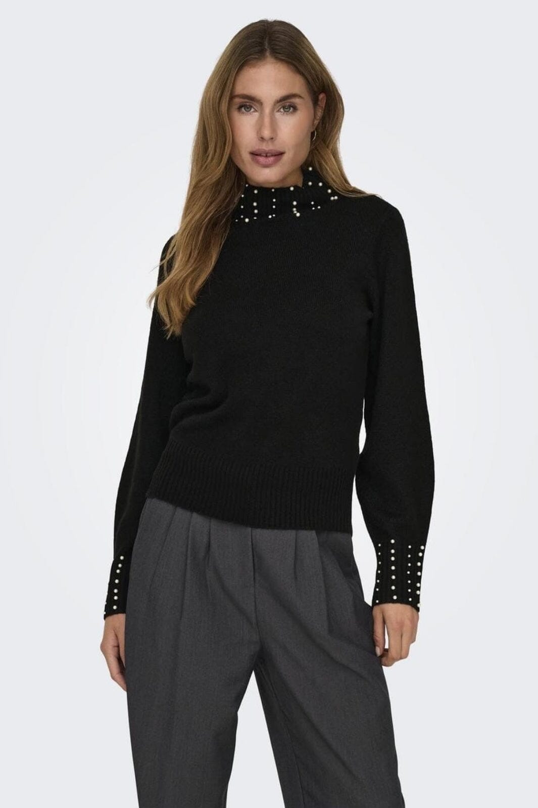 JDY - Jdyrue Life L/S Hn Pearl Detail Pull Knt - 4696363 Black White Pearls