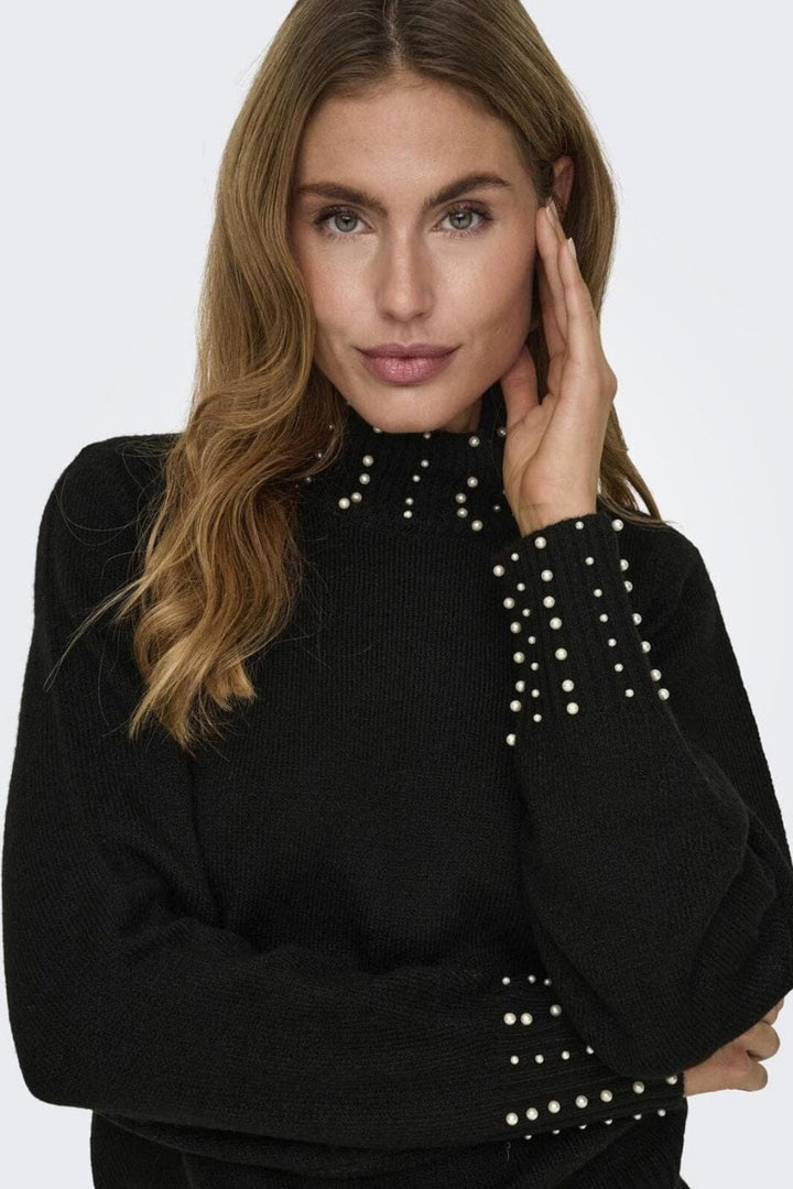 JDY - Jdyrue Life L/S Hn Pearl Detail Pull Knt - 4696363 Black White Pearls