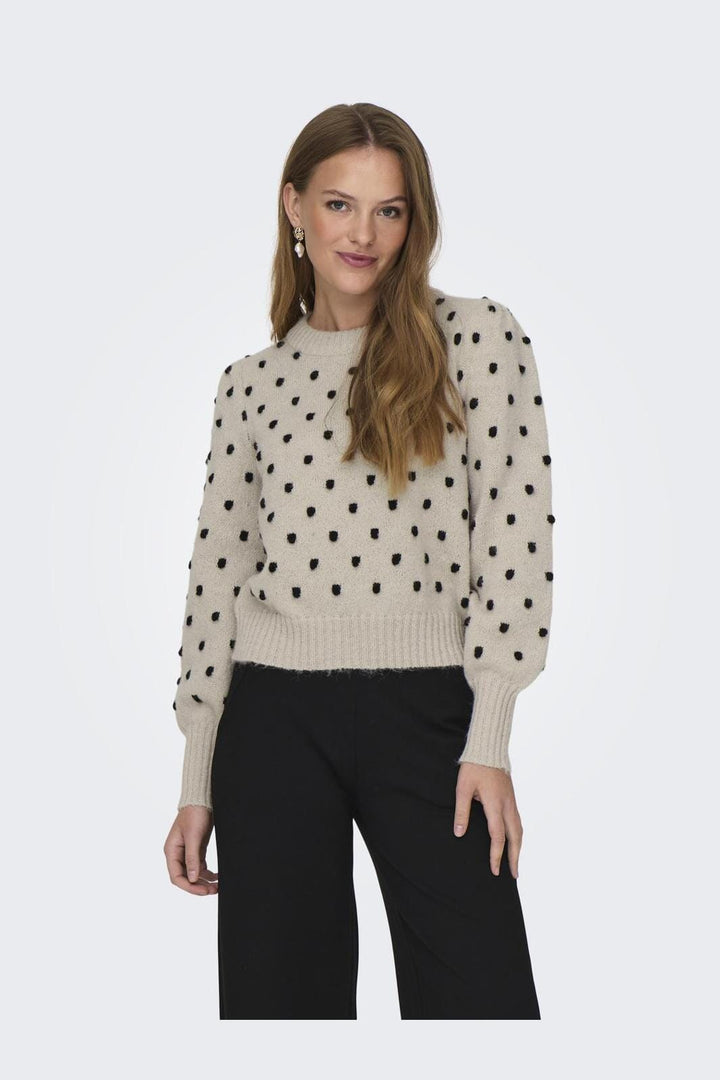 Jdy - Jdysigrid Life L/S On Puff Pull Knt - 4358569 Cement W. Black Dots