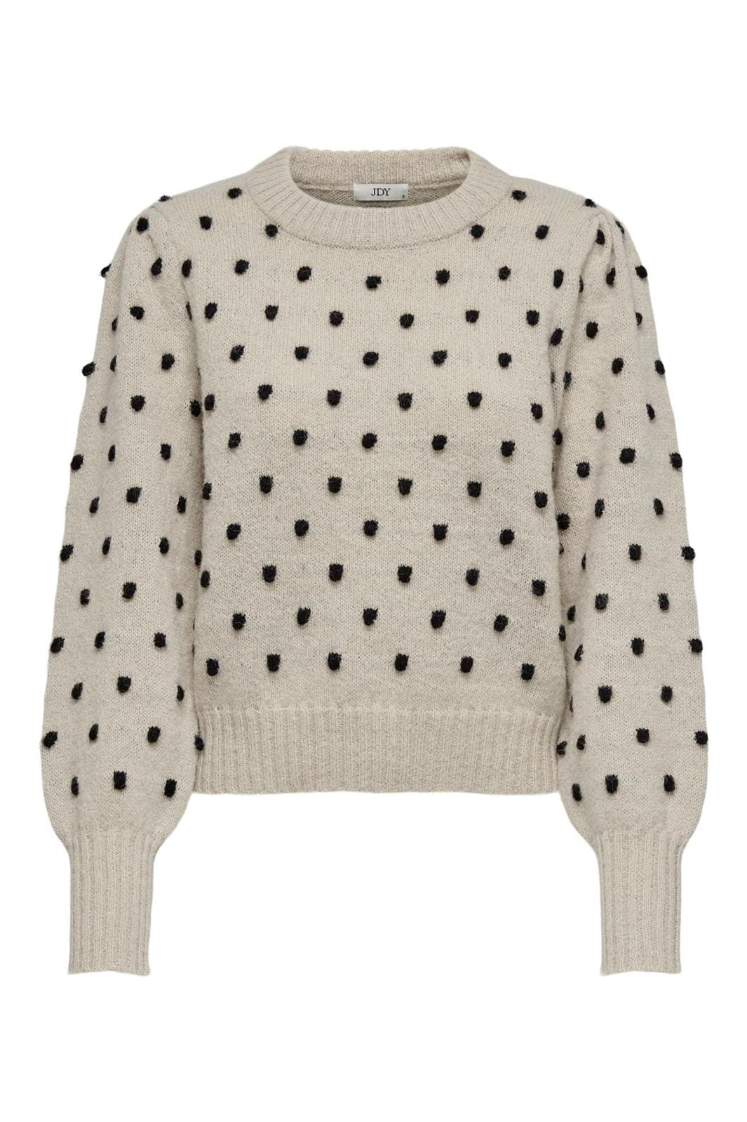 Jdy - Jdysigrid Life L/S On Puff Pull Knt - 4358569 Cement W. Black Dots