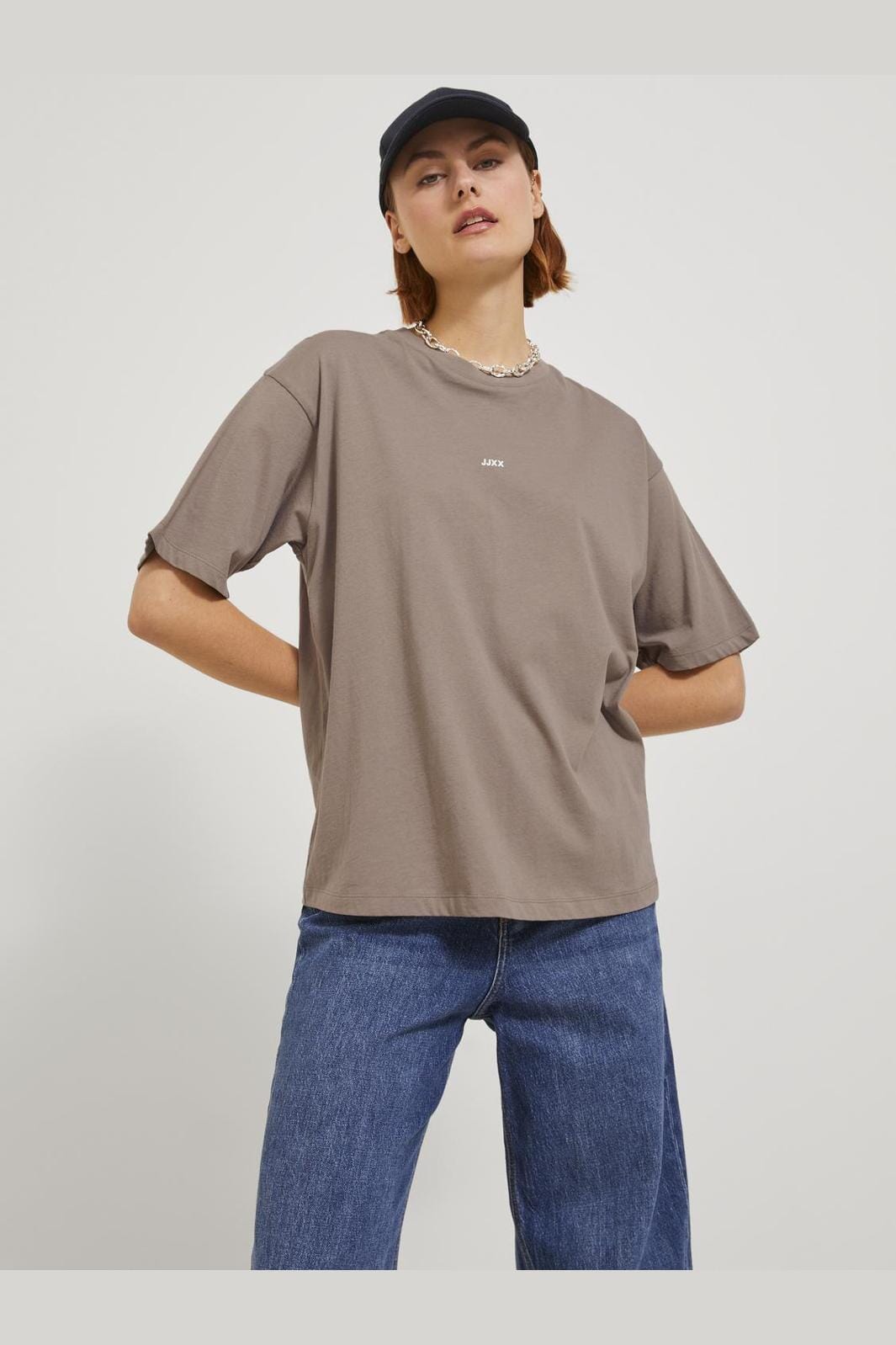 Jjxx - Jxandrea Loose Ss Logo Tee - 3861159 Brindle White Logo