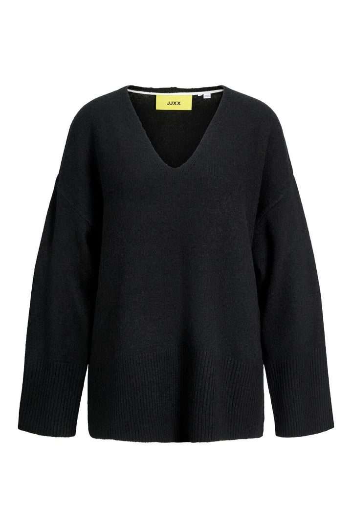 Jjxx - Jxlucca Diverse V-Neck Knit Sn - 4526558 Black /Moonbeam Neck Piping