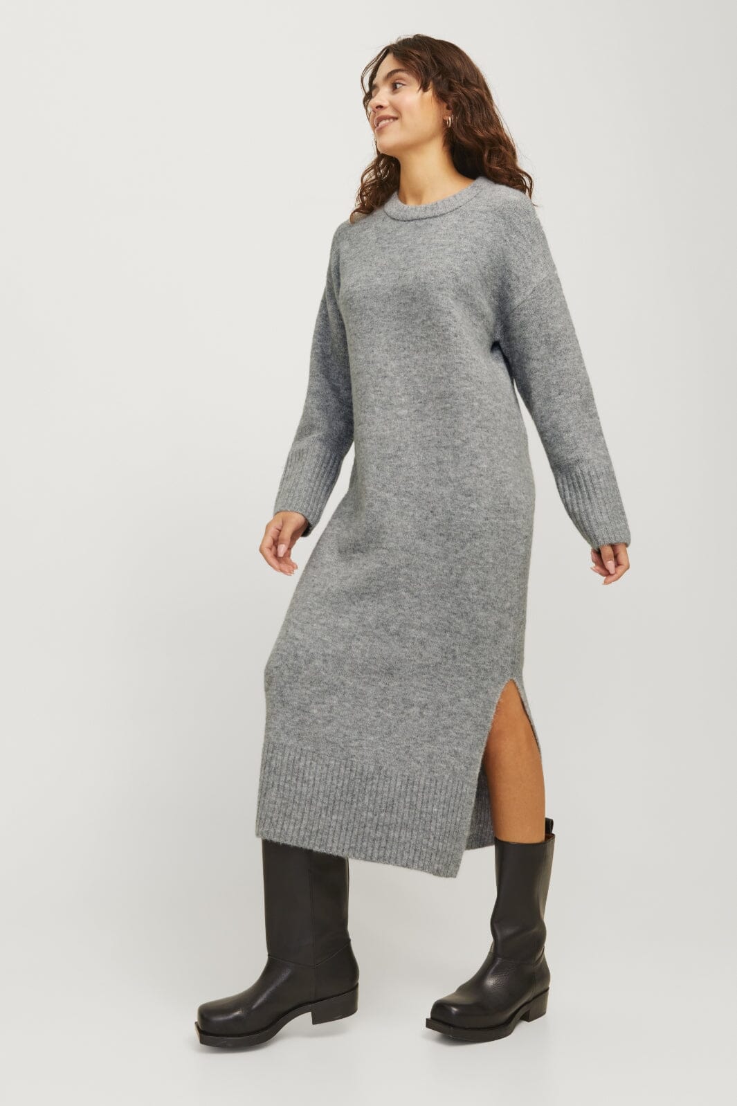 Jjxx - Jxoline Diverse Dress Knit 12268051 - 4652034 - Grey Melange /Pale Green Neck Piping