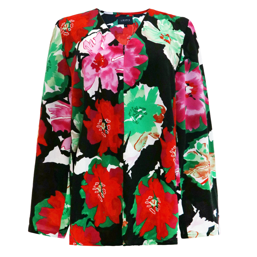 Liberte - Andrea-Zip-Blouse - Black Big Flowers Bluser 