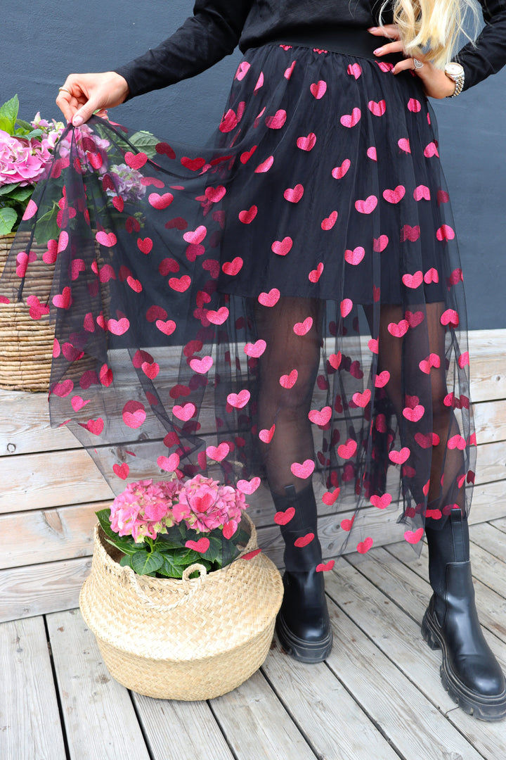 Liberte - Tulle-Heart-Skirt - Black Pink Heart Nederdele 