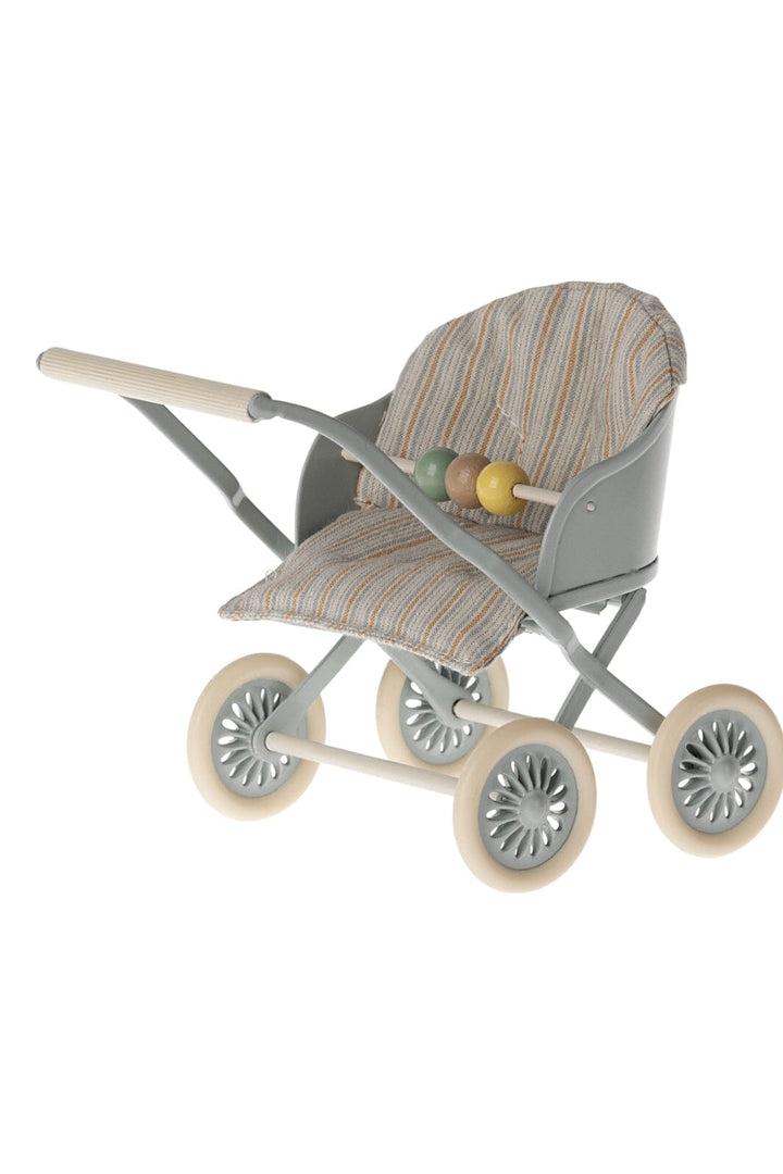 Maileg - Stroller, Baby - Blue - Baby Mouse / My Legetøj 