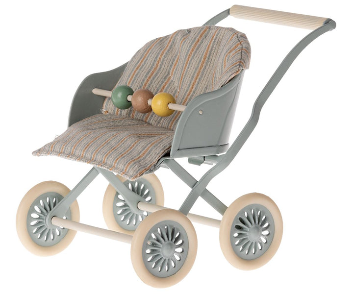 Maileg - Stroller, Baby - Blue - Baby Mouse / My Legetøj 