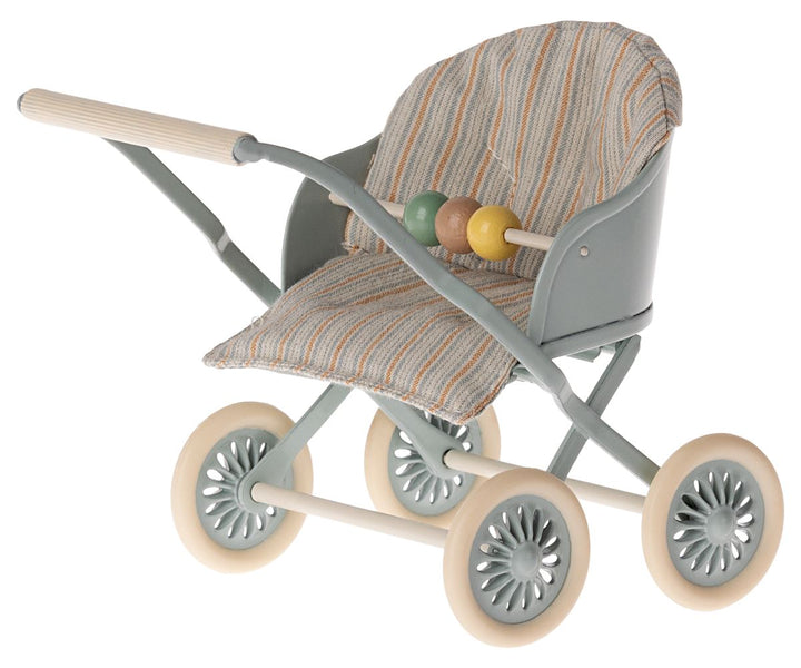 Maileg - Stroller, Baby - Blue - Baby Mouse / My Legetøj 