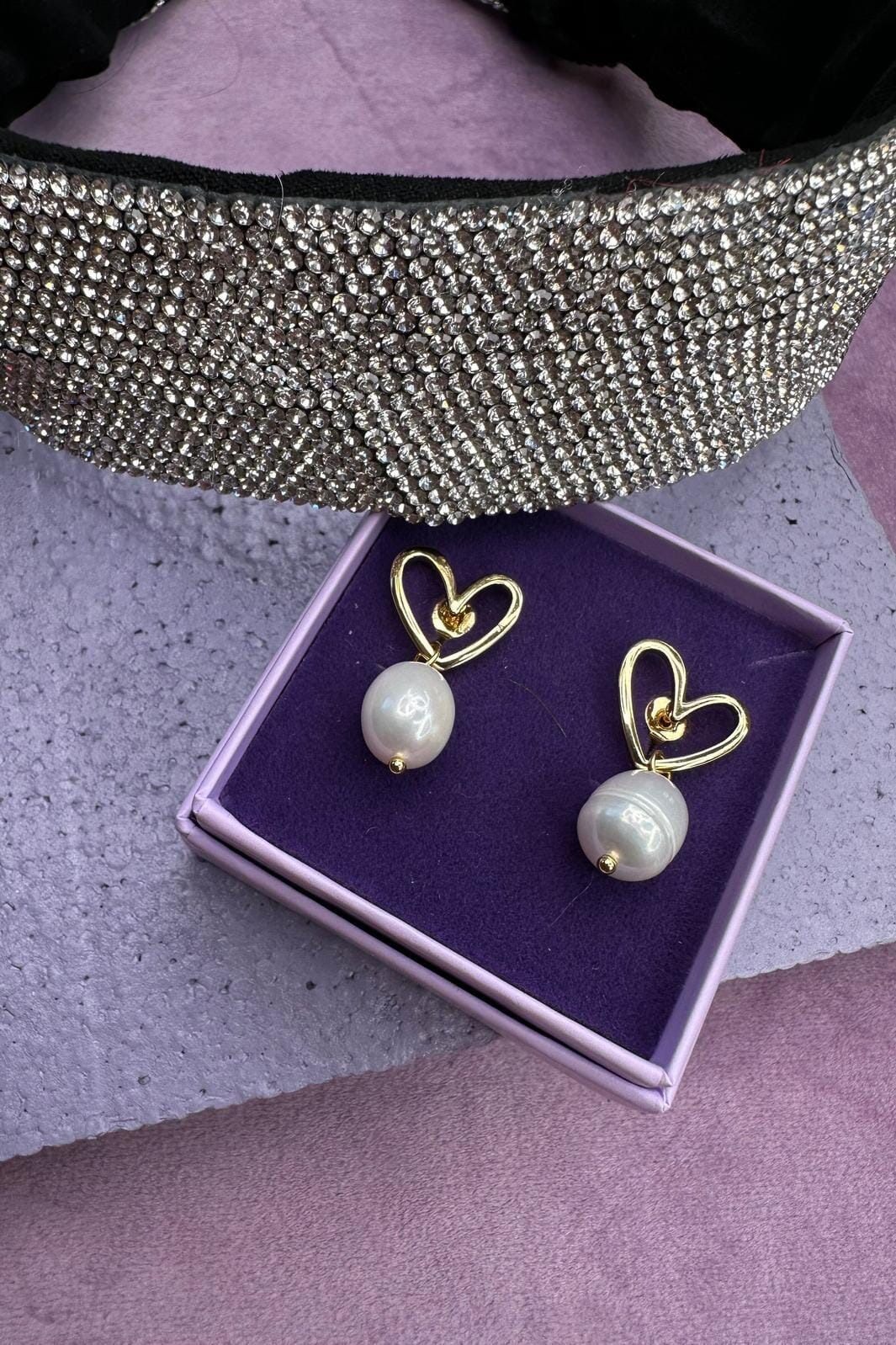 Mellow Moon - Heart And Pearl Earring - Forgyldt Øreringe 