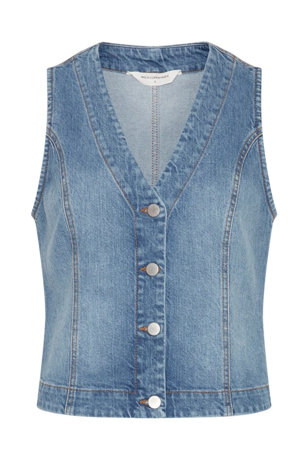 Moss Copenhagen - Mscheli Ada Denim Vest - Mid Blue Wash Frakker 