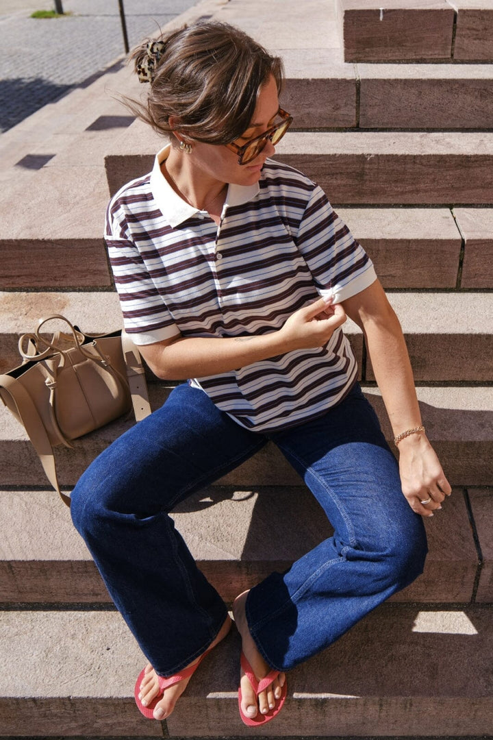 Neo Noir - Beta Stripe Polo Tee - Brown Skjorter 