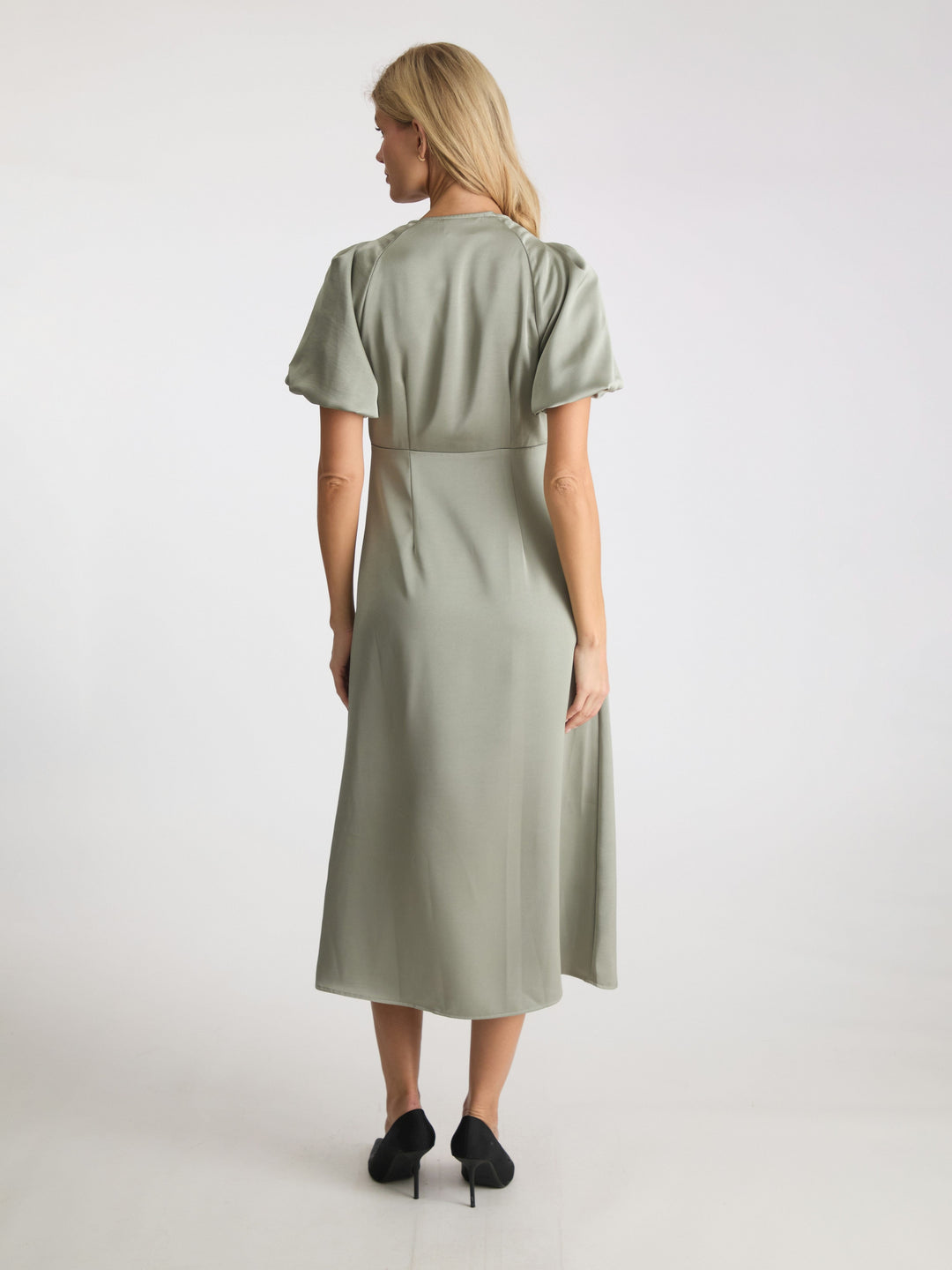 Neo Noir - Illana Heavy Sateen Dress - Smoke Green